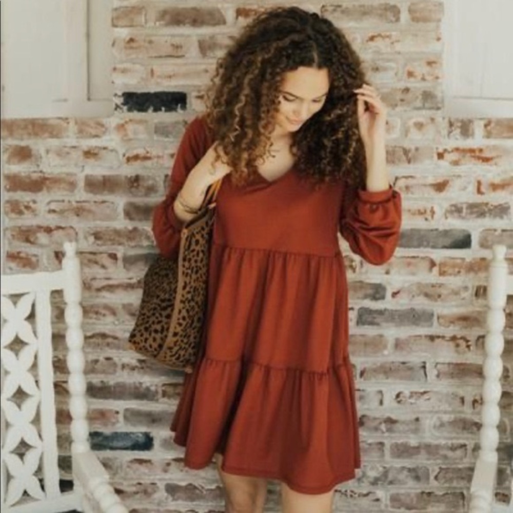 Rust red CJLA Tiered Dress